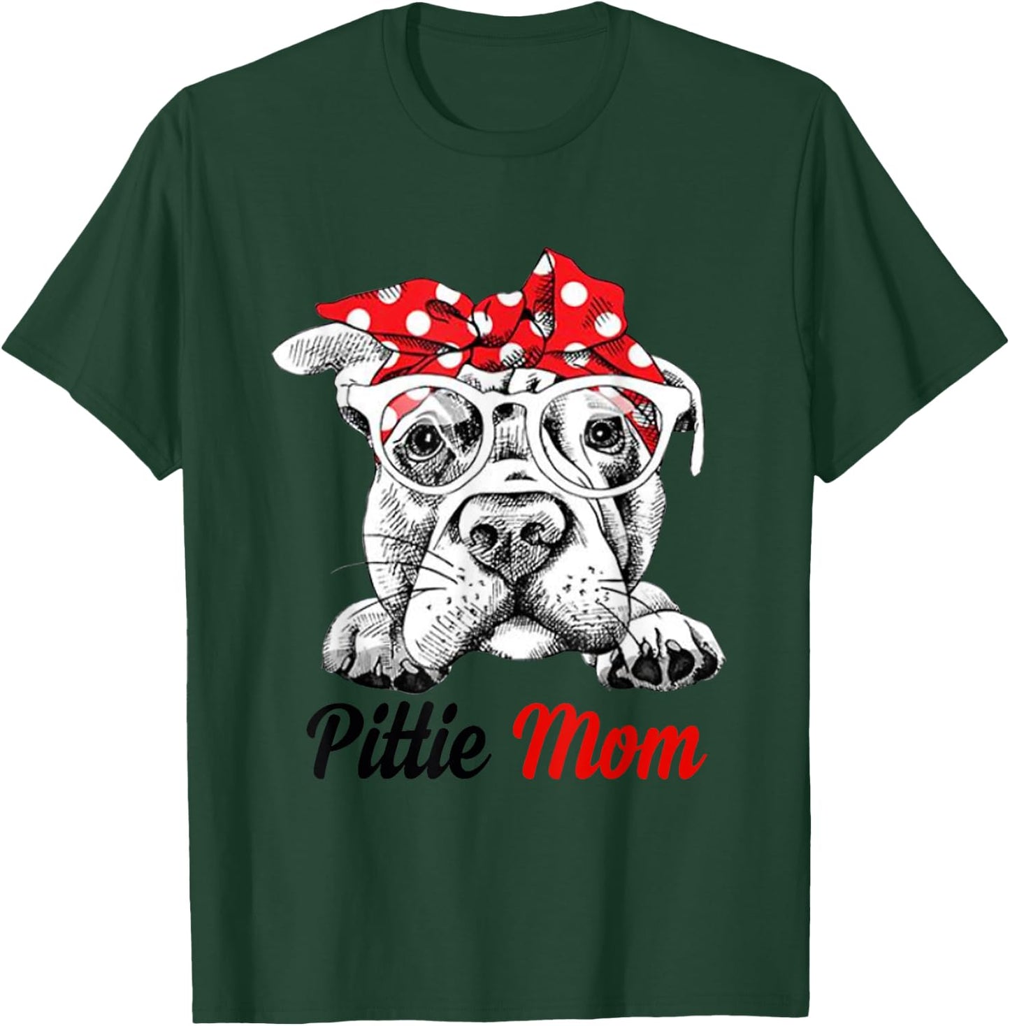 Pittie Mom With Red Bandana Headband Dog Mom Mothers Day T-Shirt - T-Shirt | Forest