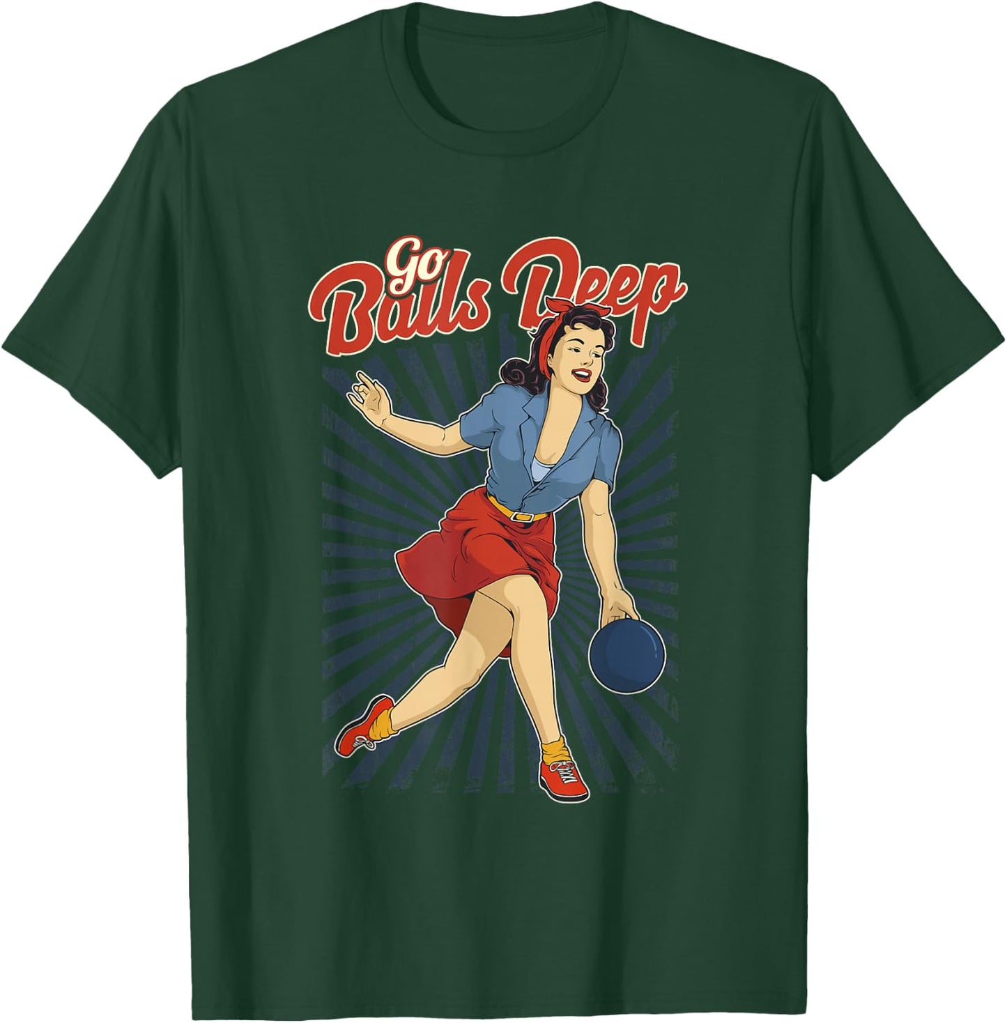 Funny Retro Ten Pin Bowling Go Balls Deep Pun Joke T-Shirt - T-Shirt | Forest