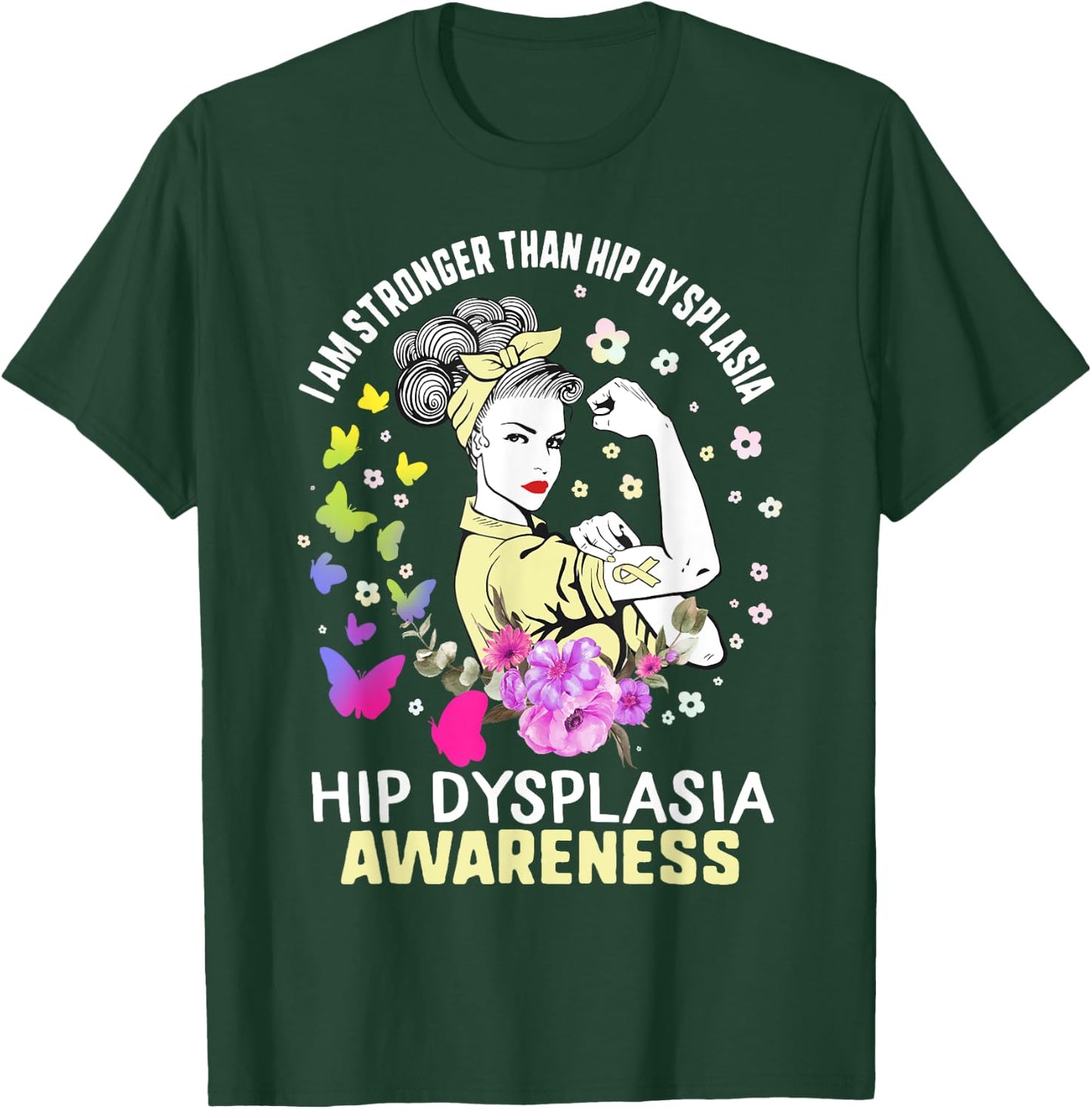 Stronger Than Hip Dysplasia Awareness Cream Ribbon Woman T-Shirt - T-Shirt | Forest