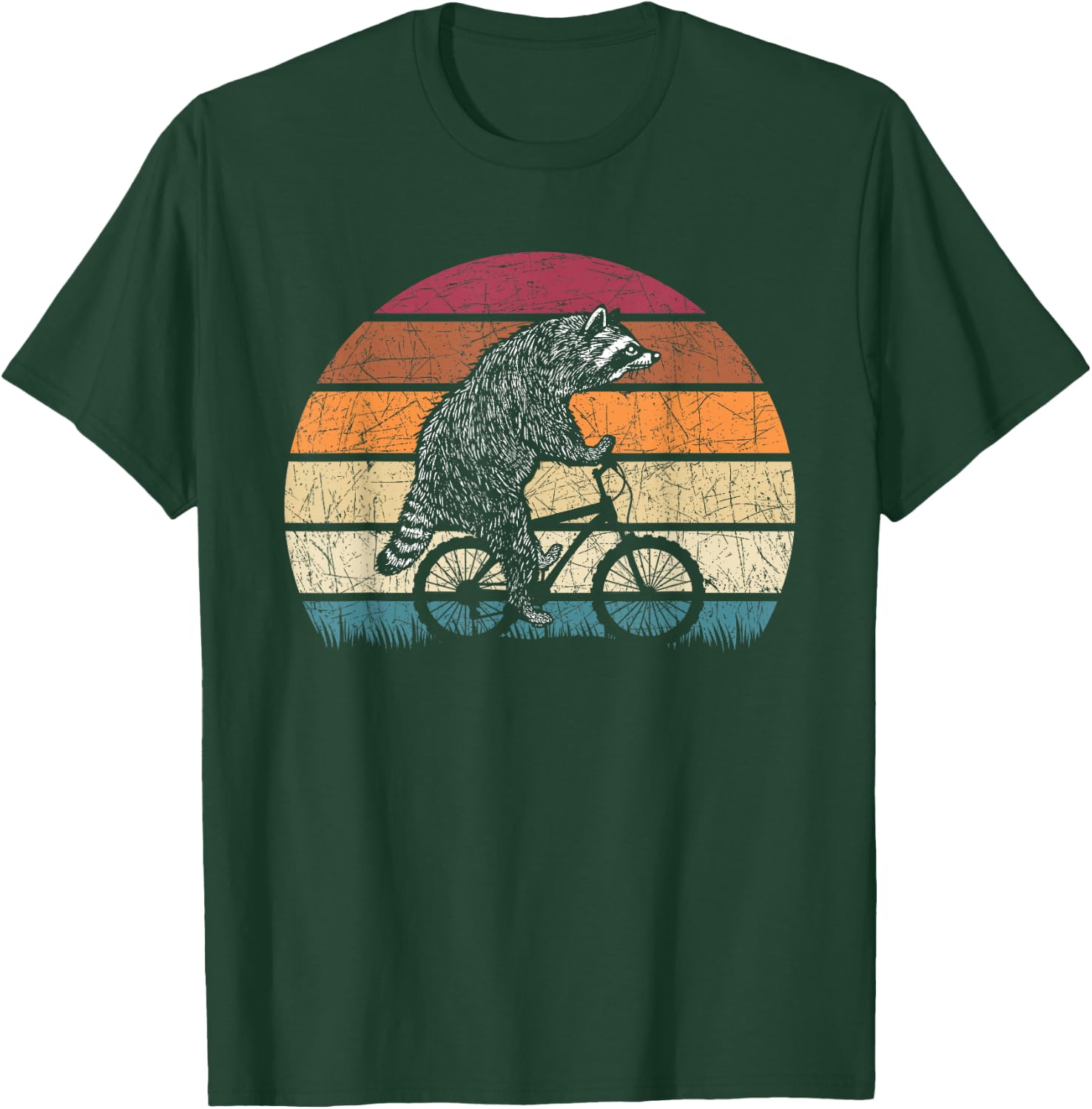 Bicycle Trash Panda Retro Cyclist Gift Racoon T-Shirt - T-Shirt | Forest
