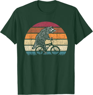 Bicycle Trash Panda Retro Cyclist Gift Racoon T-Shirt - T-Shirt | Forest