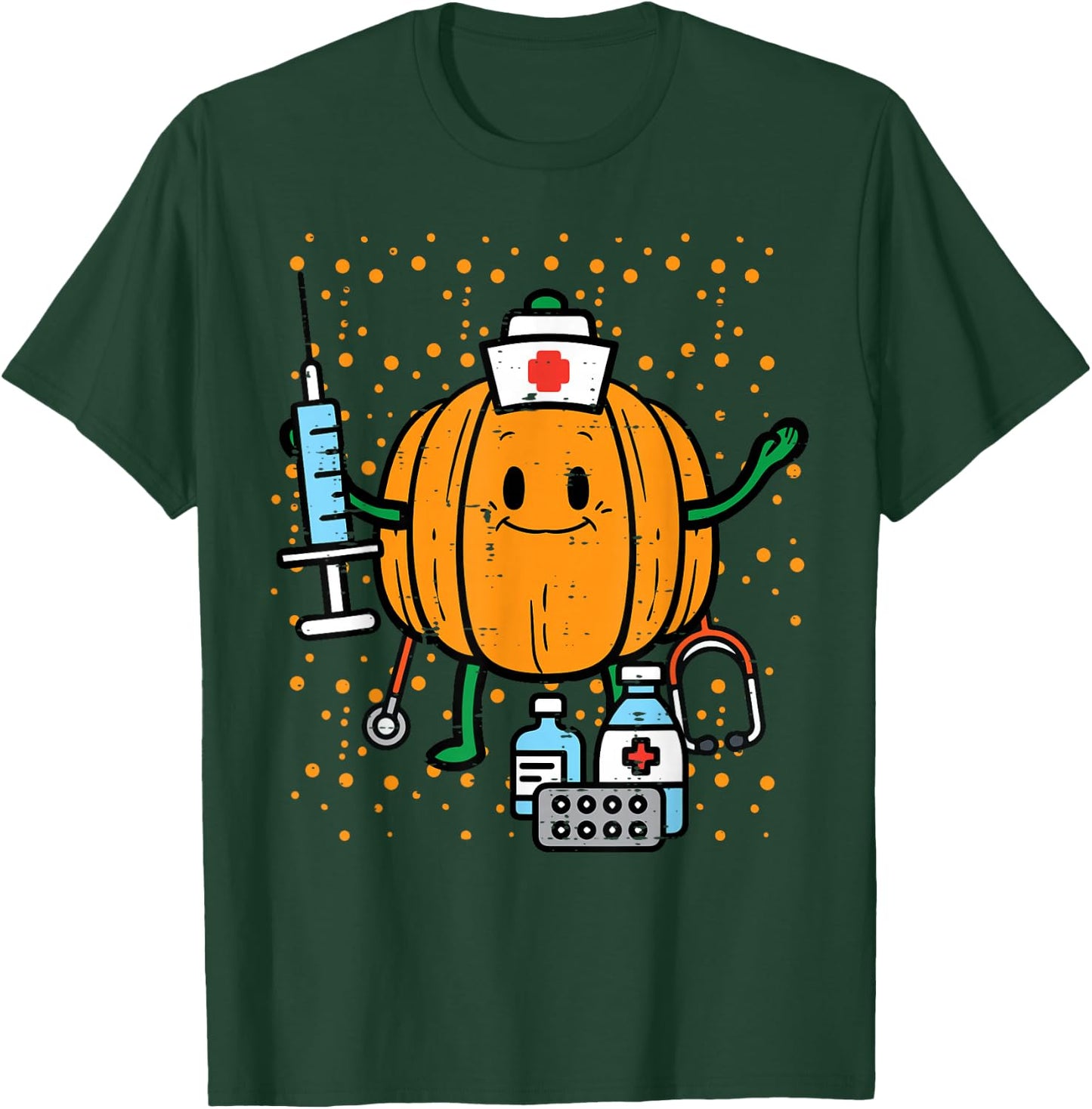 Halloween Nurse Pumpkin Nursing Scrub Top Costume Women Men T-Shirt - T-Shirt | Forest