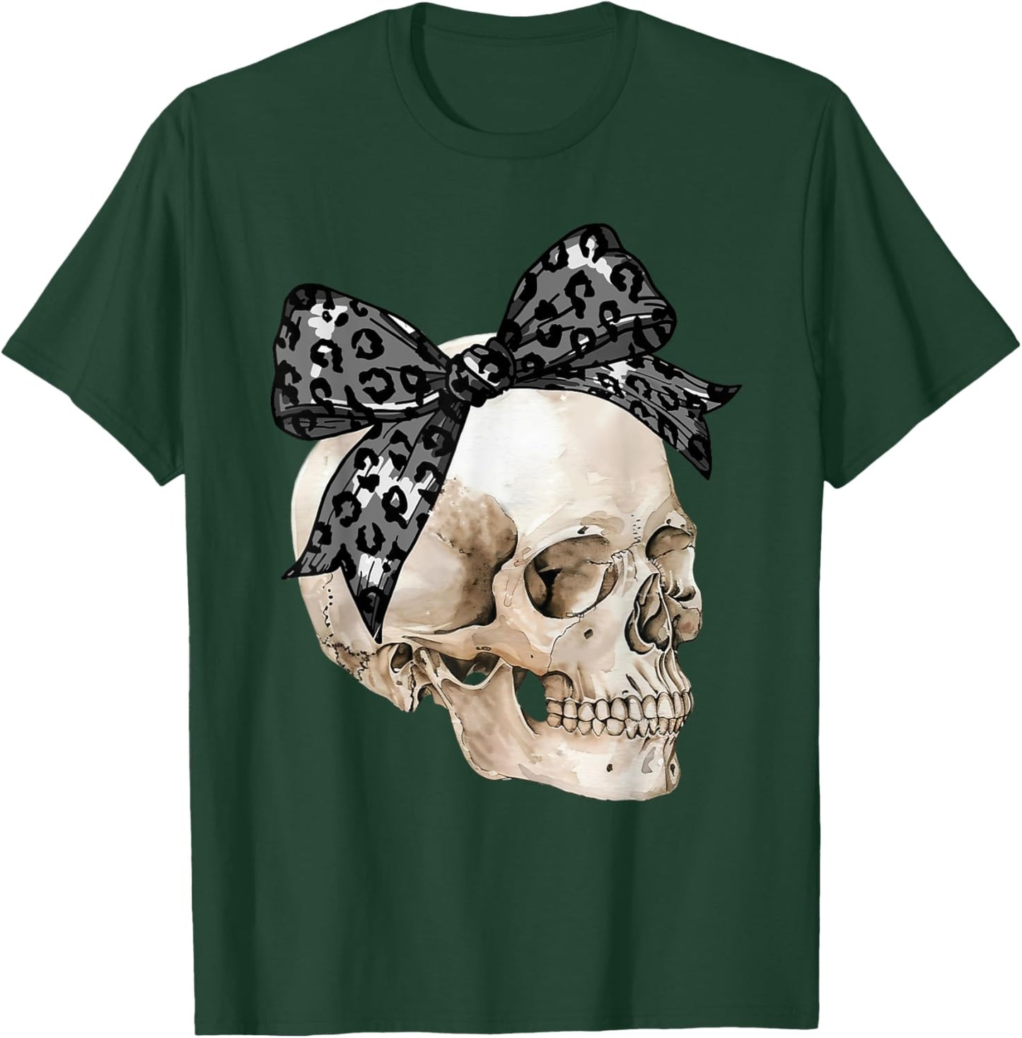 Coquette Bow Spooky Season Skeleton Skull Horror Halloween T-Shirt - T-Shirt | Forest