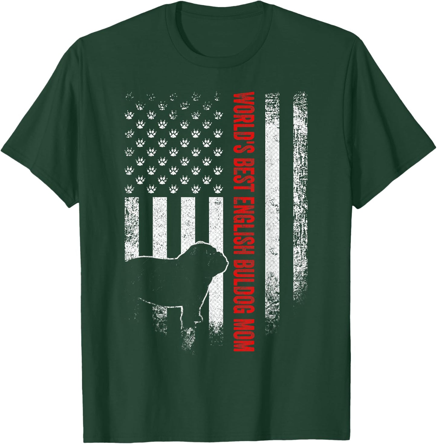 Vintage American Flag World's Best English Bulldog Mom Funny Men T-Shirt - T-Shirt | Forest