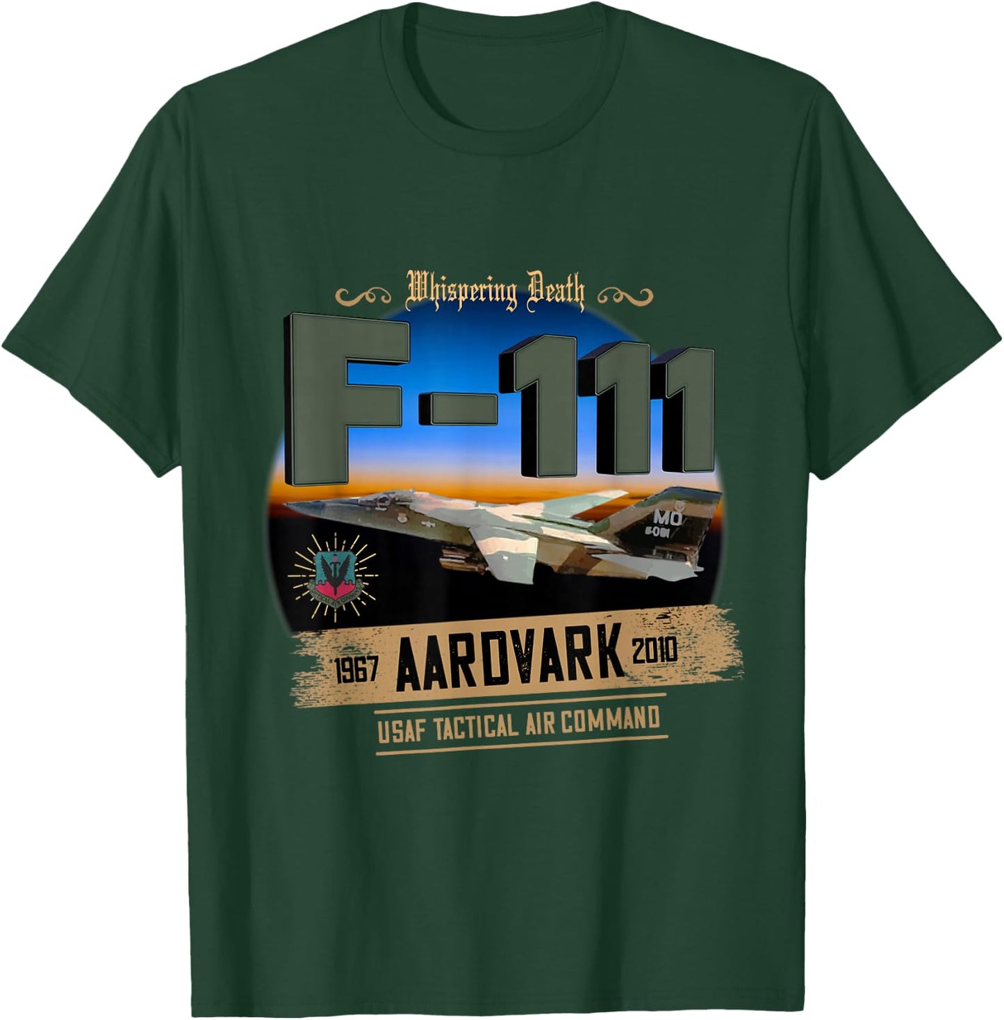 TSH Designs F-111 Aardvark Adult Black Cotton 100% Short Sleeve Classic Fit T-Shirt - T-Shirt | Forest