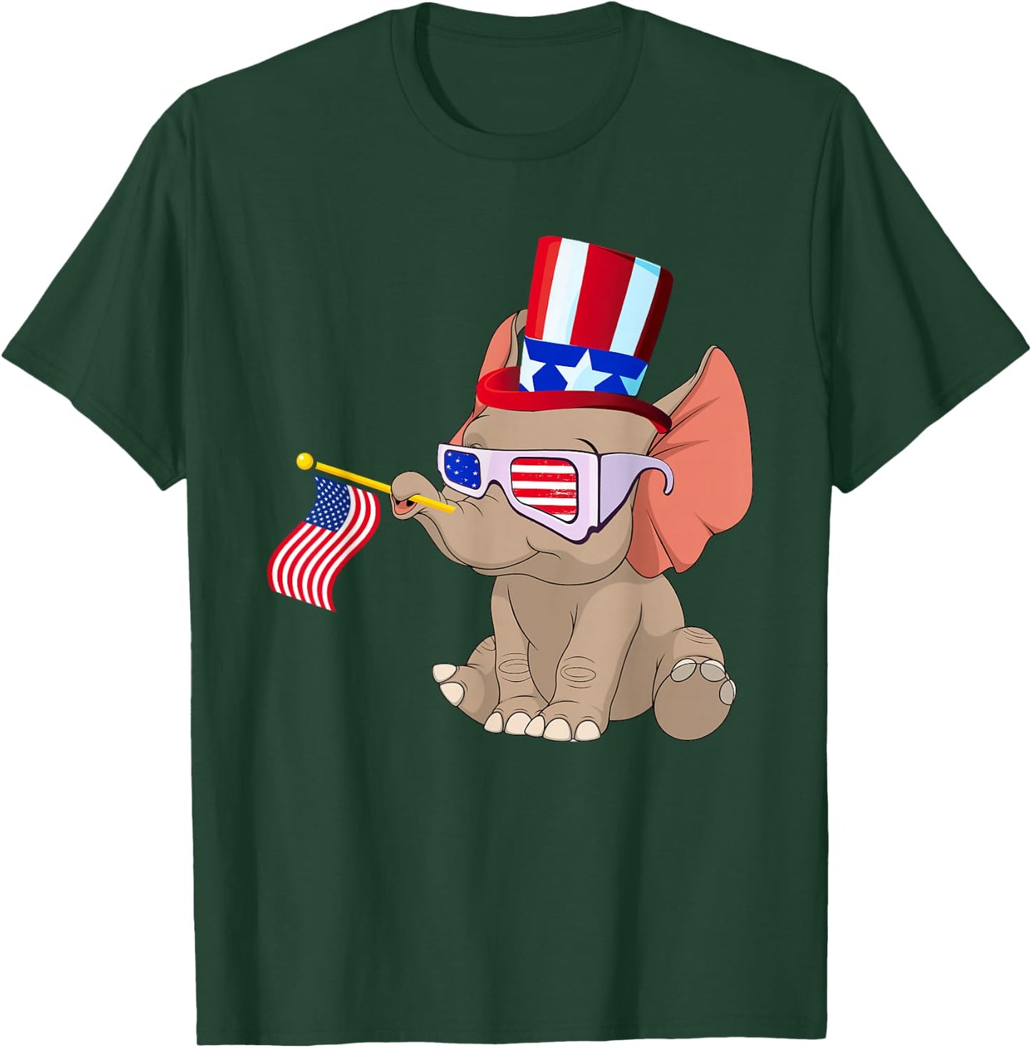 Patriotic Elephant Wearing American Flag Sunglasses 4th July Women Kids Men T-Shirt - T-Shirt | Forest