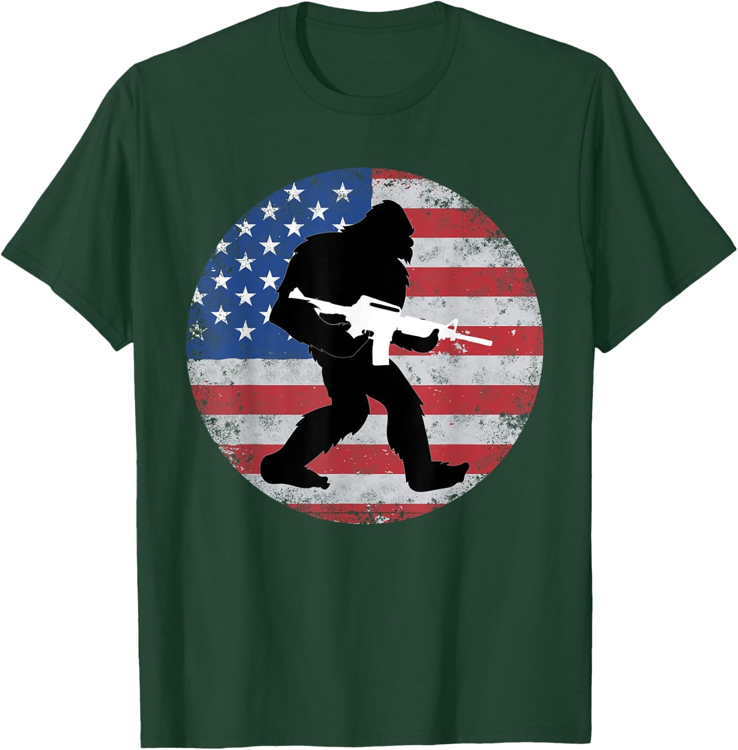 Bigfoot Gun Owner US American Flag Sasquatch AR15 Rifle Men T-Shirt - T-Shirt | Forest