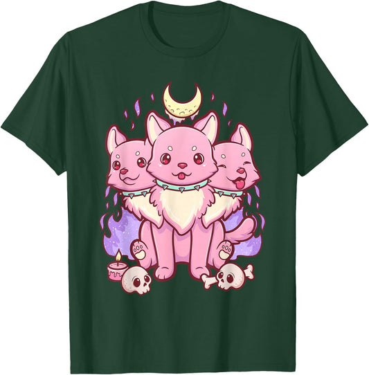 Kawaii Pastel Goth Cute Scary 3 Headed Dog T-Shirt - T-Shirt | Forest