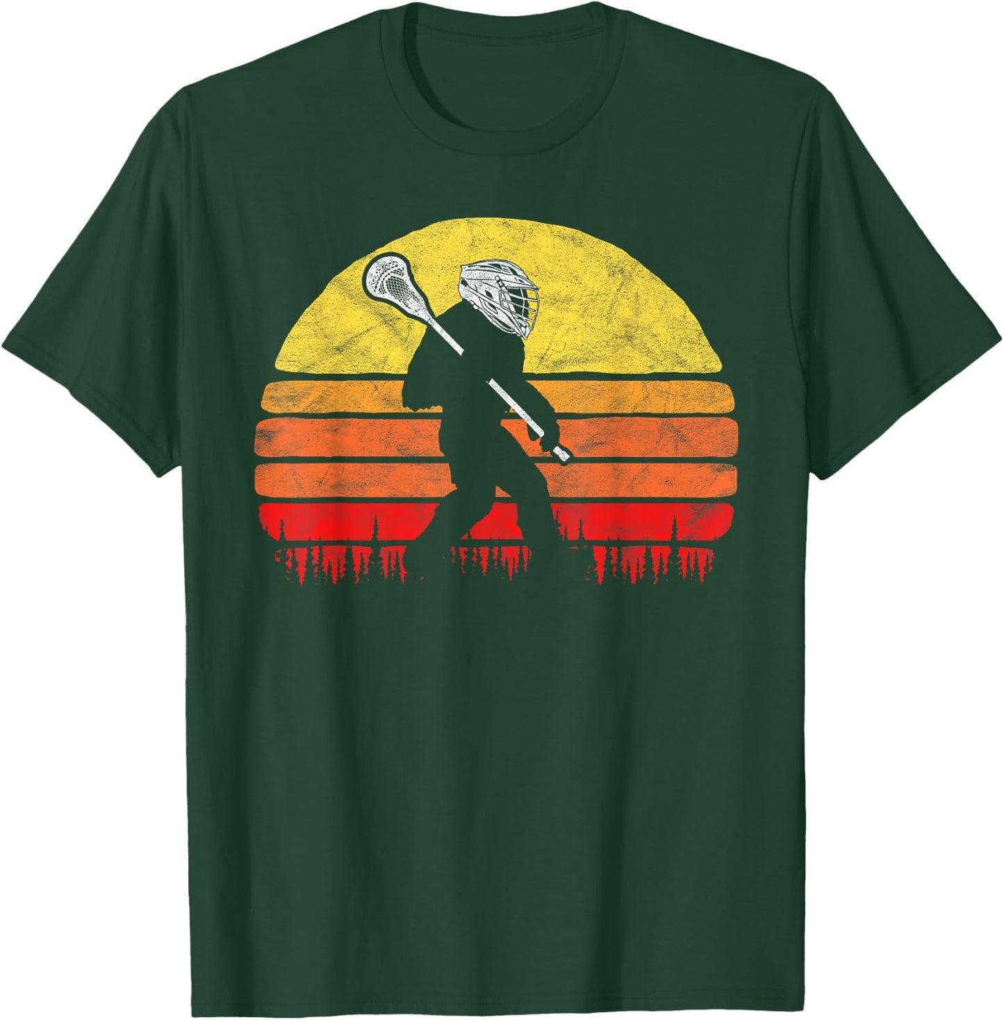 Funny Sasquatch Lax Bigfoot Lacrosse Vintage 80s Sunset T-Shirt - T-Shirt | Forest