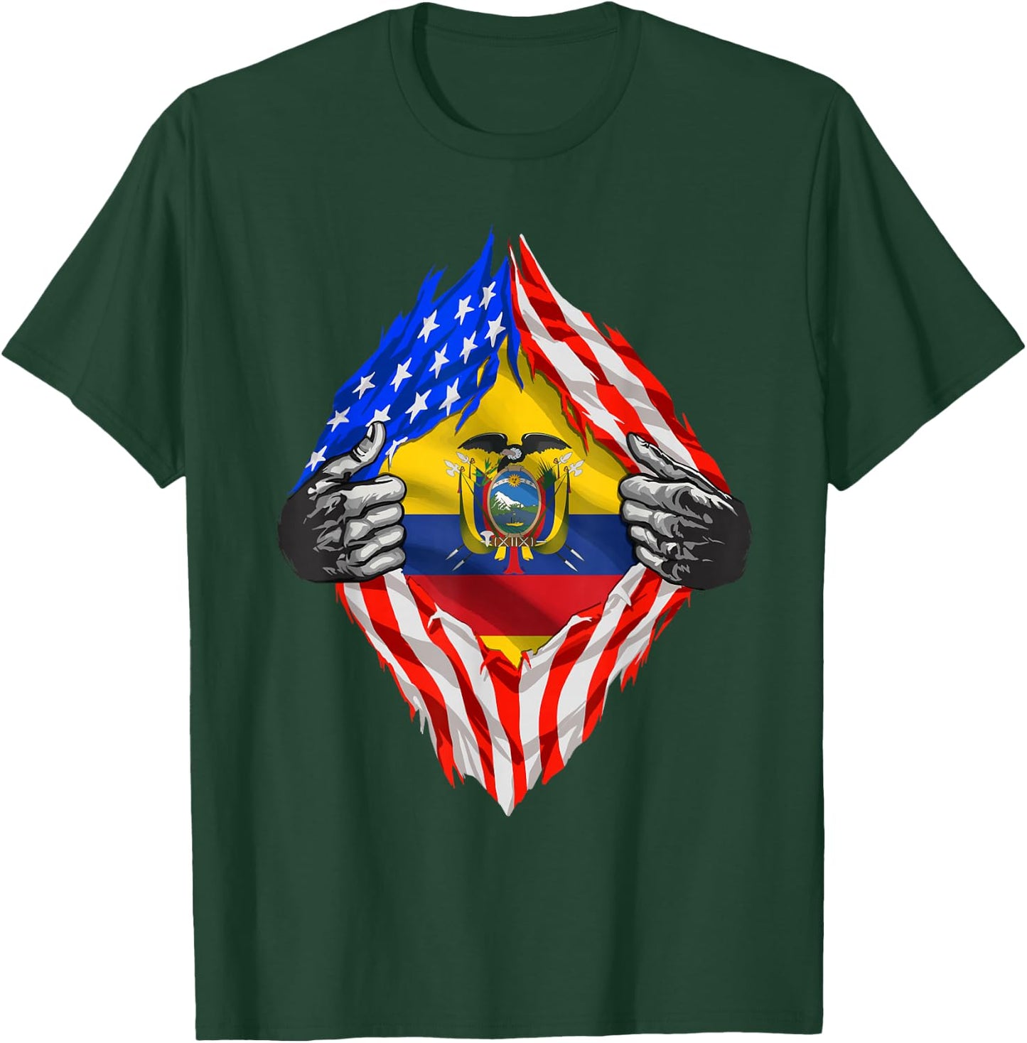 Ecuador Shirt USA American Ecuadorian Flag Roots Heritage T-Shirt - T-Shirt | Forest