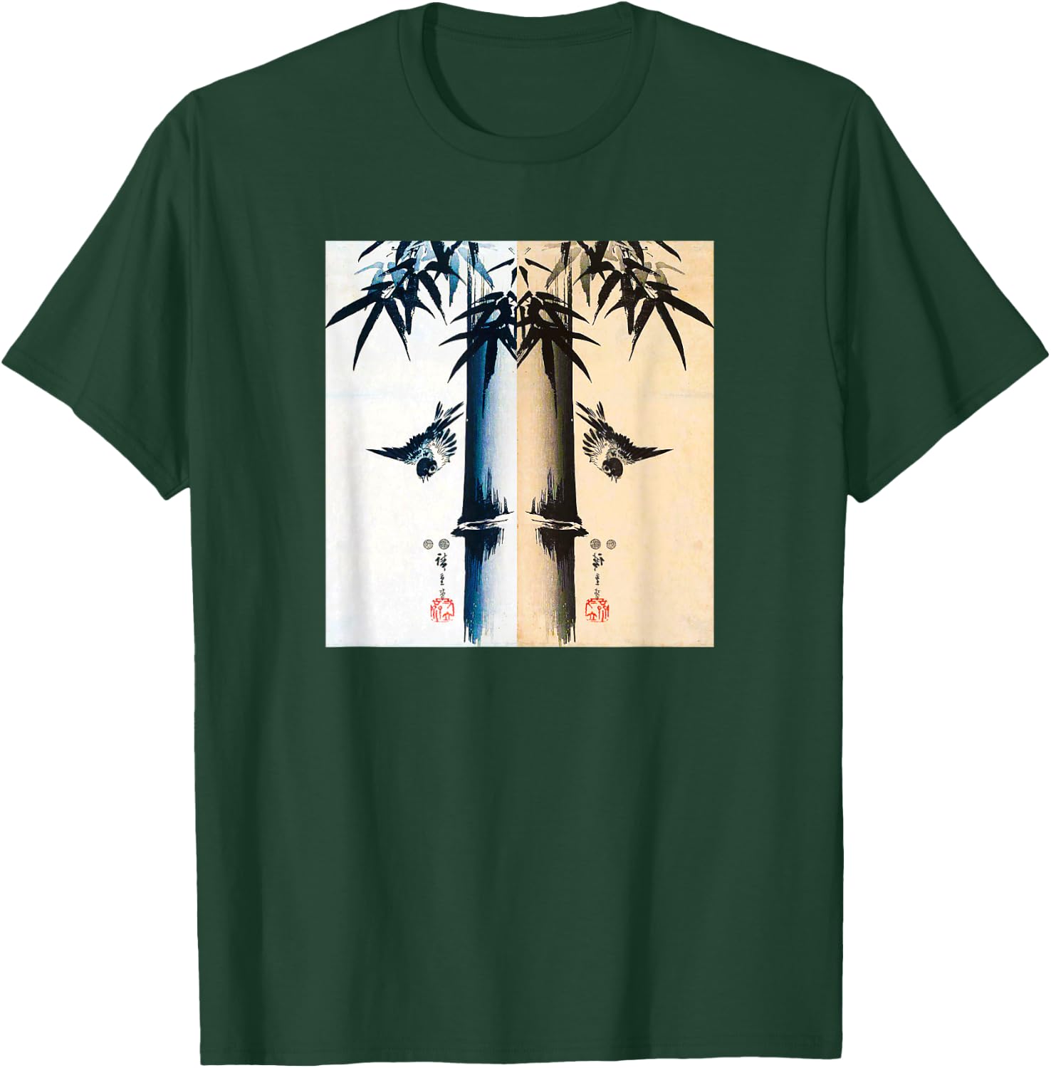 Japanese Bird and Bamboo Ancient Japanese Art Design T-Shirt - T-Shirt | Forest
