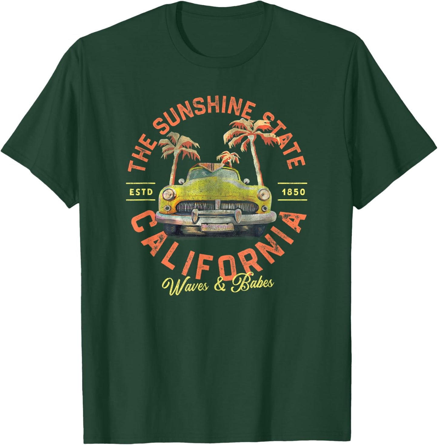 California, The Sunshine State: Waves & Babes Vintage Surf Men Women Kids T-Shirt - T-Shirt | Forest