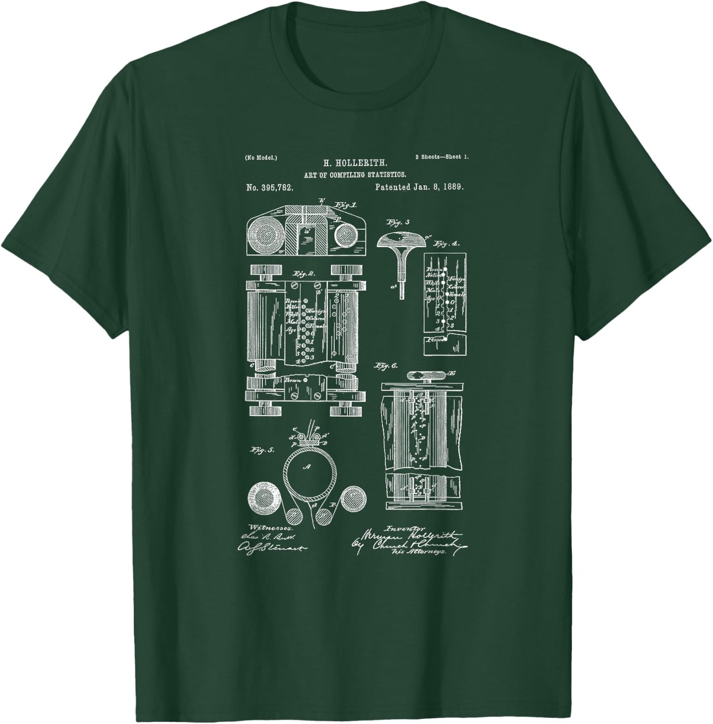 Vintage Patent Print 1889 First Computer Statistics Machine T-Shirt - T-Shirt | Forest