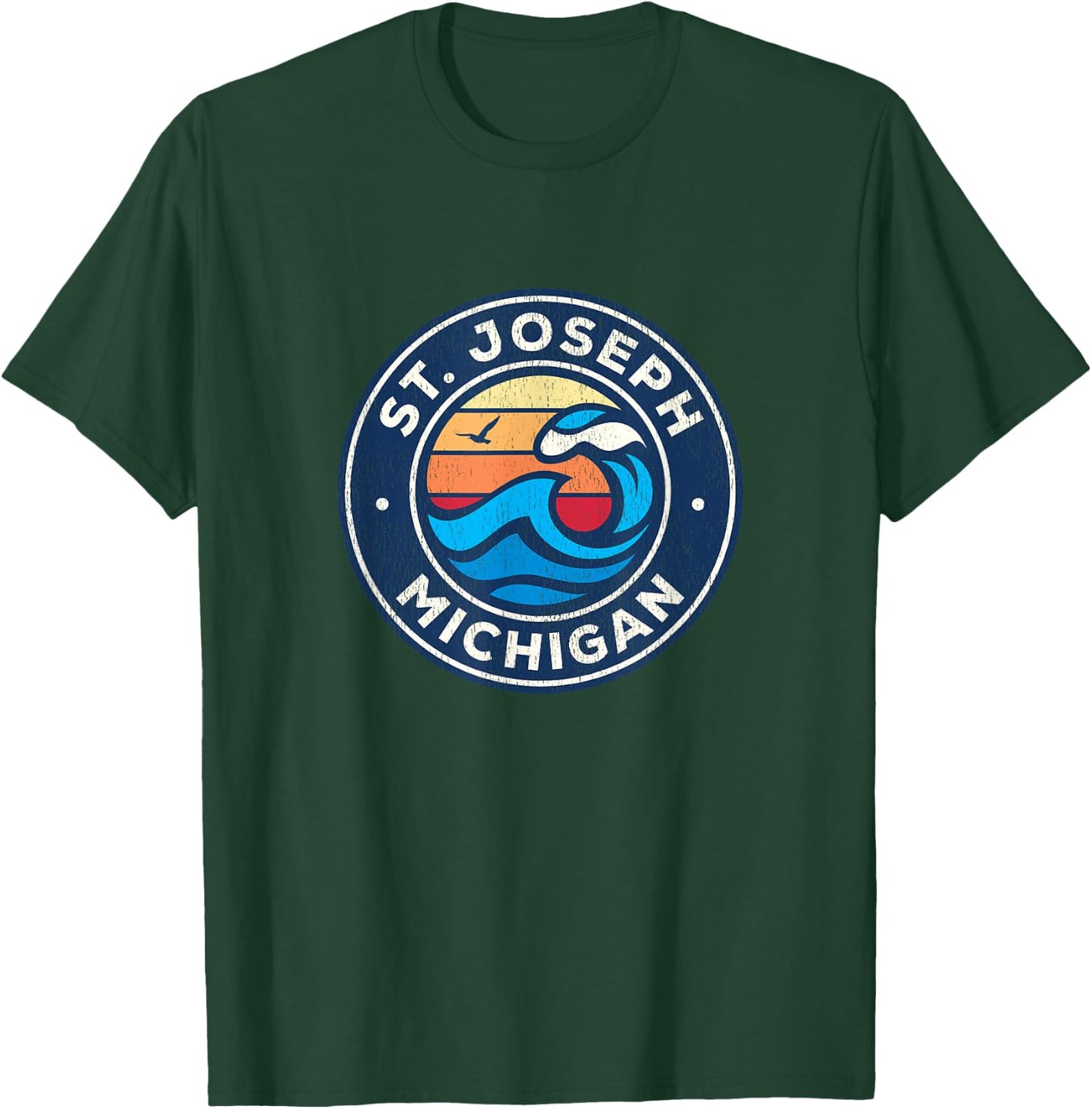 St. Joseph Michigan MI Vintage Nautical Waves Design T-Shirt - T-Shirt | Forest