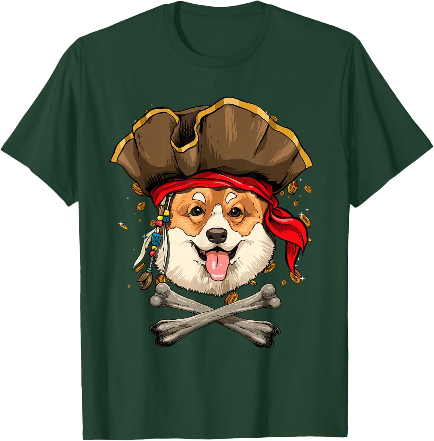 Corgi Pirate Dog Halloween Jolly Roger T-Shirt - T-Shirt | Forest