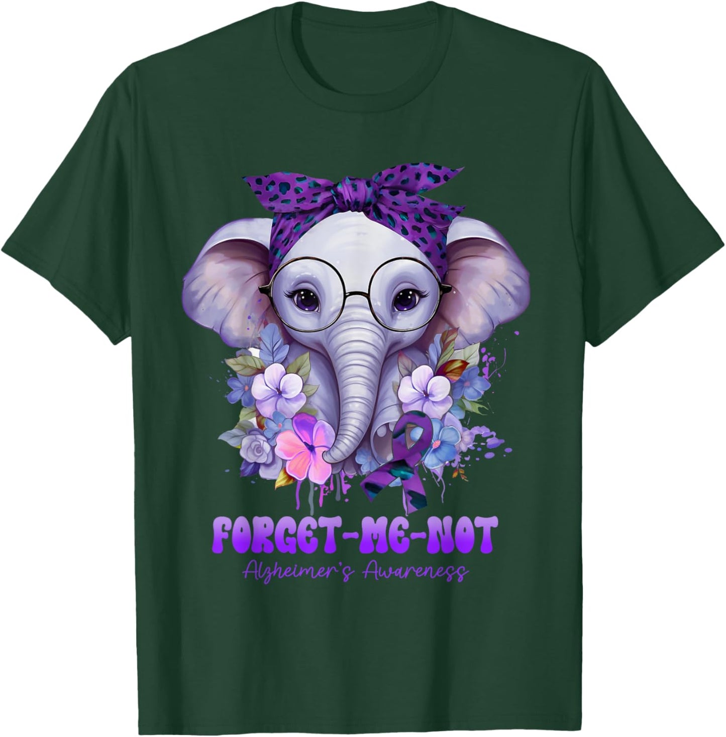 Forget Me Not Alzheimer's Awareness Elephant Flower T-Shirt - T-Shirt | Forest