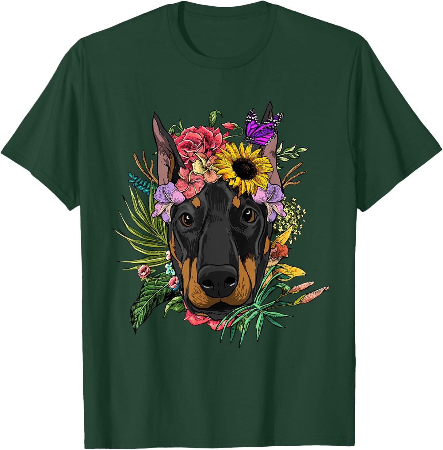 Doberman Shirt Floral Doberman Pinscher Dobie Pet Dog Lover T-Shirt - T-Shirt | Forest