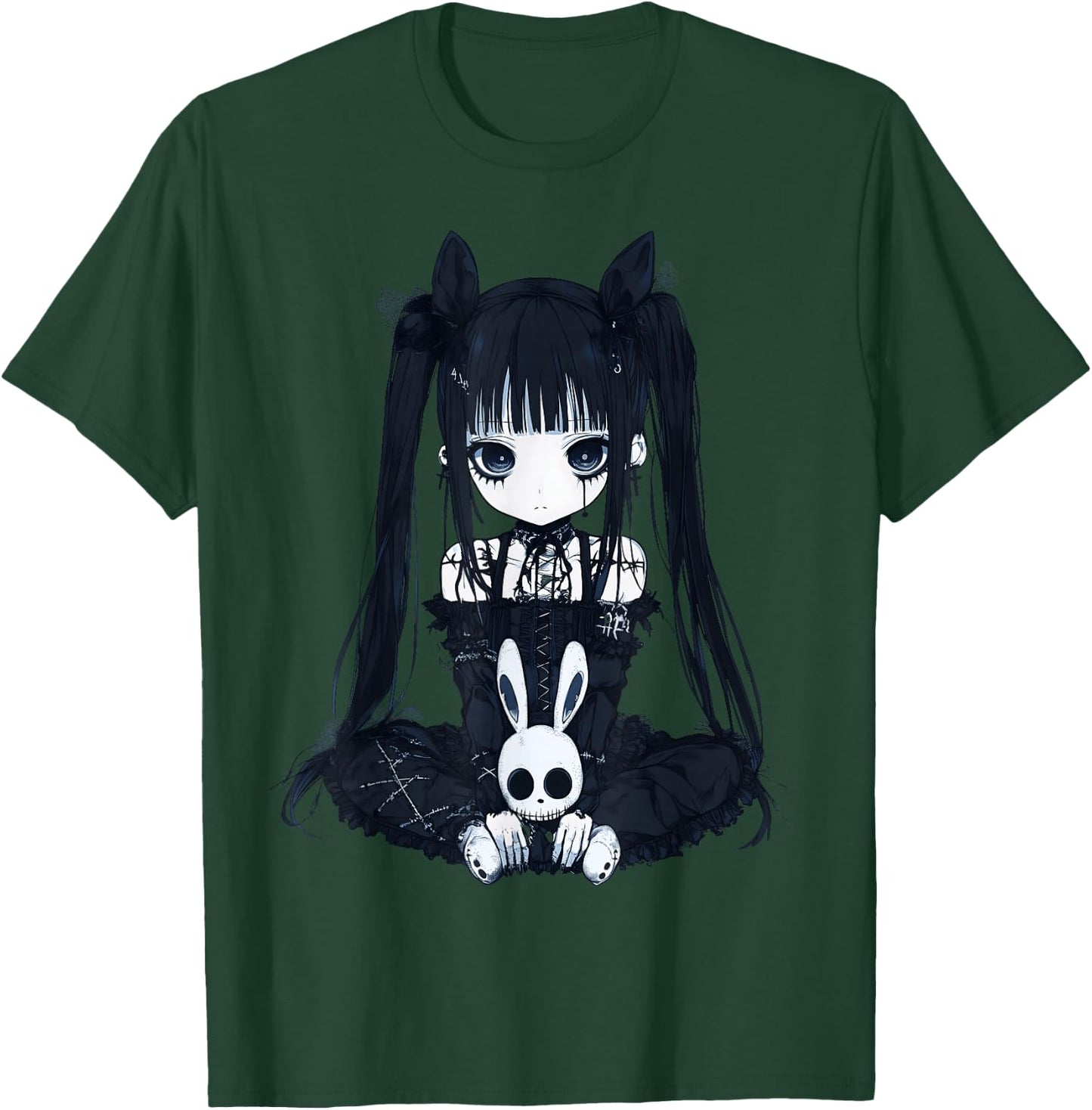 Anime Girl Goth Bunny Grunge Gothic Cute E-Girl Outfit T-Shirt - T-Shirt | Forest