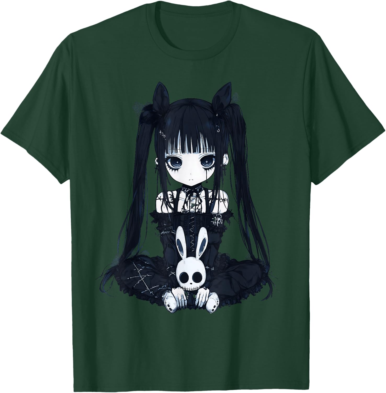 Anime Girl Goth Bunny Grunge Gothic Cute E-Girl Outfit T-Shirt - T-Shirt | Forest