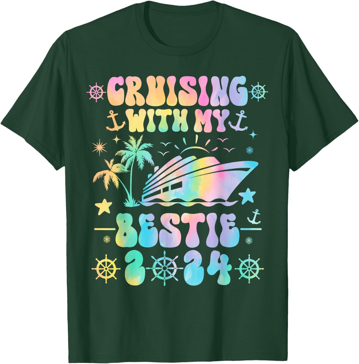Cruising With My Bestie 2024 Cruise Trip Matching Friends T-Shirt - T-Shirt | Forest