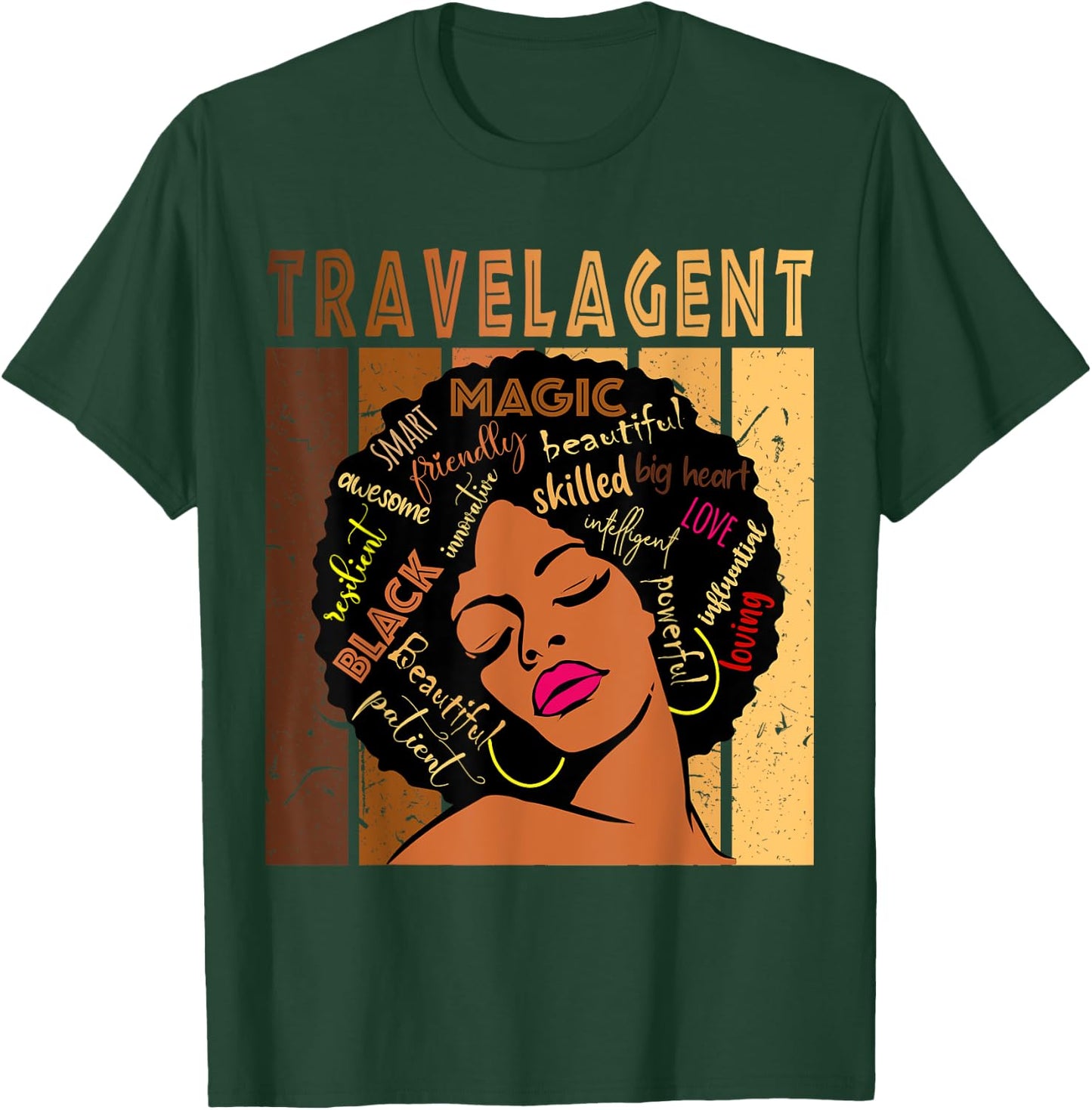 Black Travel Agent Strong Afro African American Women T-Shirt - T-Shirt | Forest