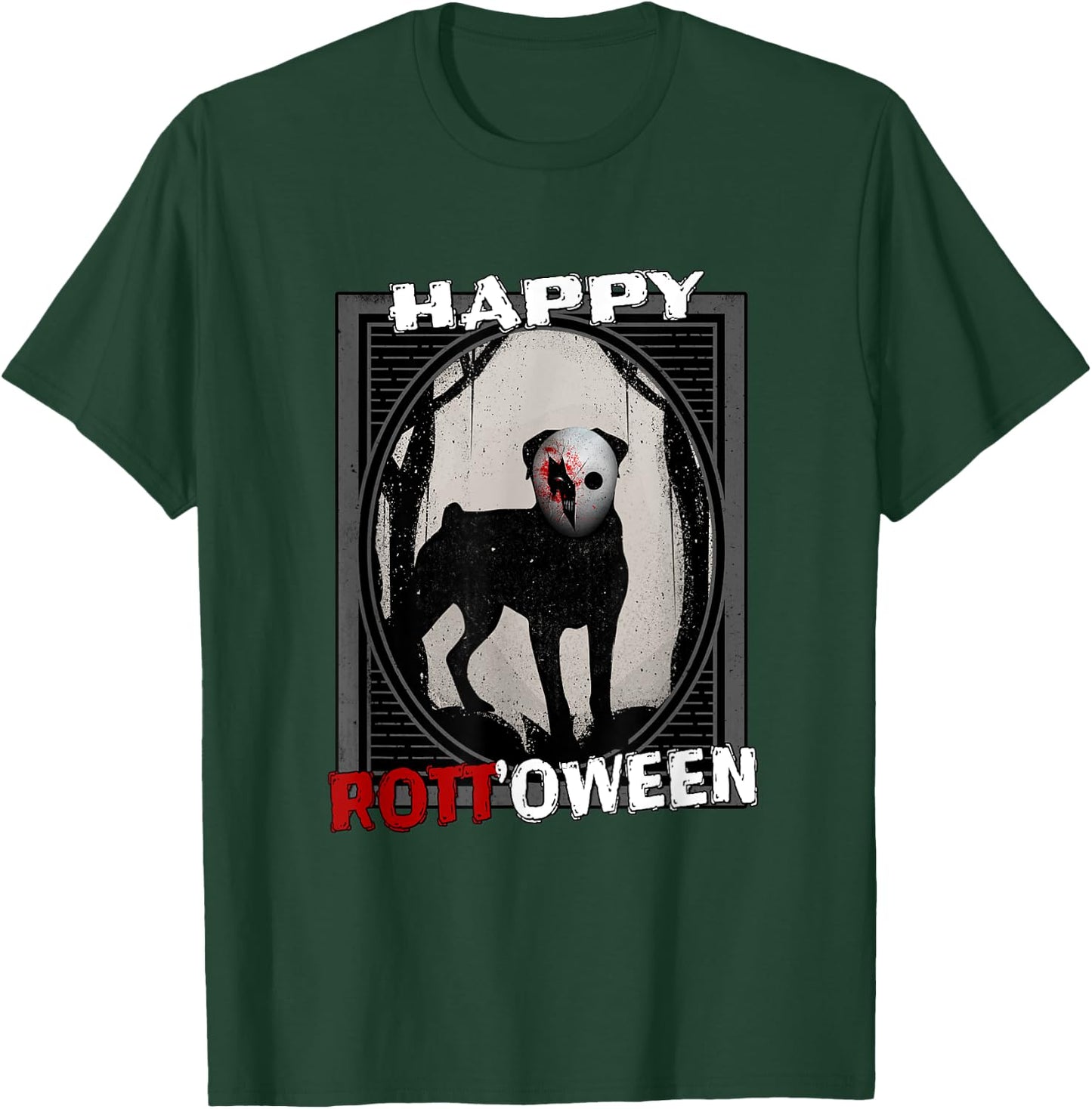 Happy Rott'oween - Rottweiler Scary Mask Halloween T-Shirt - T-Shirt | Forest