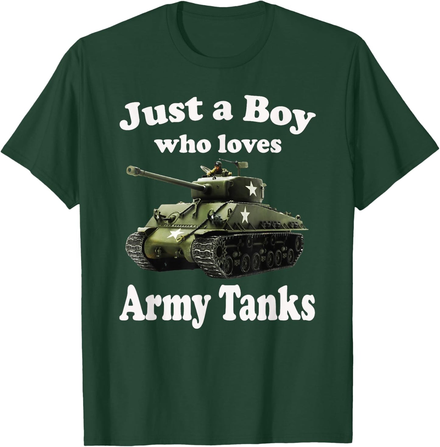 Just A Boy Who Loves Tanks & Sherman M4 American WW2 Tank T-Shirt - T-Shirt | Forest