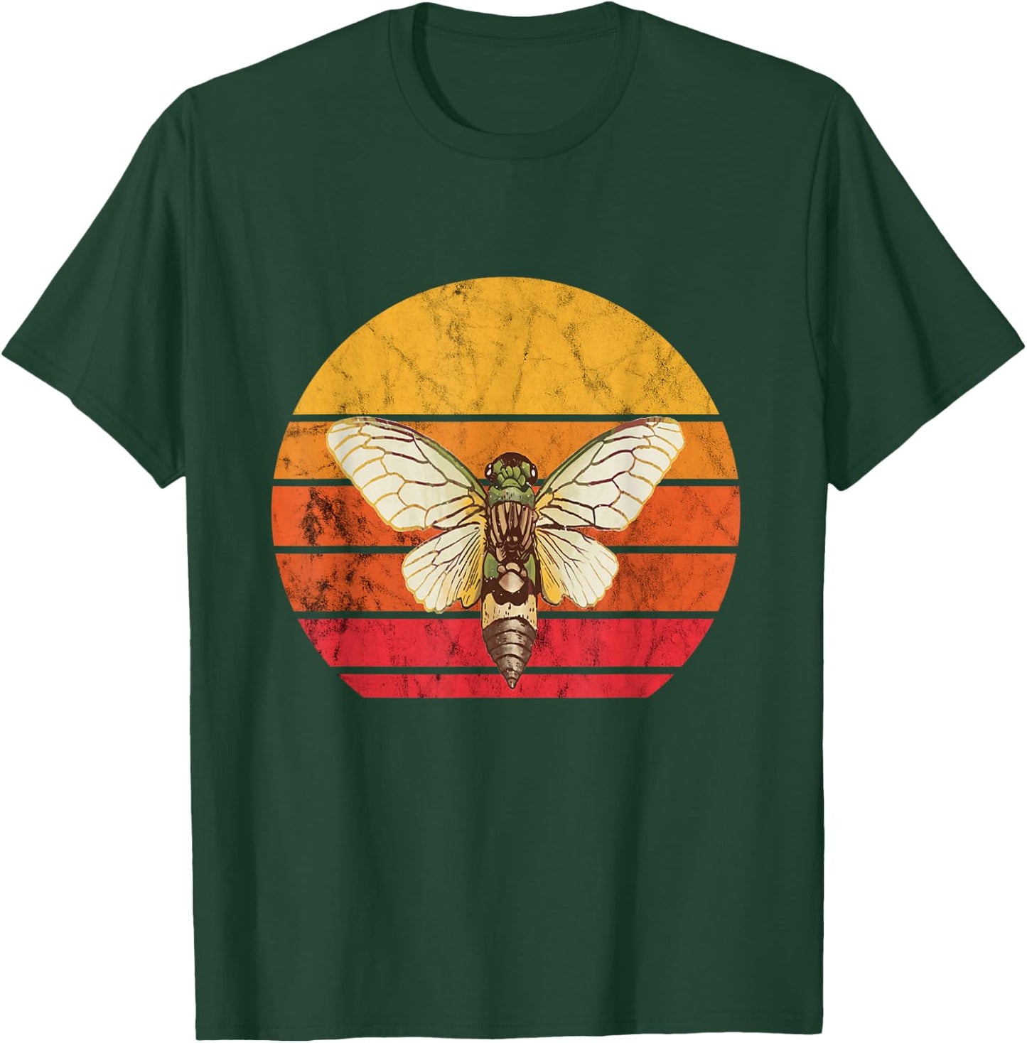 Cicada Brood Vintage Retro Sunset Magicicada Swarm Insect T-Shirt - T-Shirt | Forest