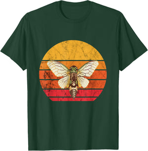 Cicada Brood Vintage Retro Sunset Magicicada Swarm Insect T-Shirt - T-Shirt | Forest