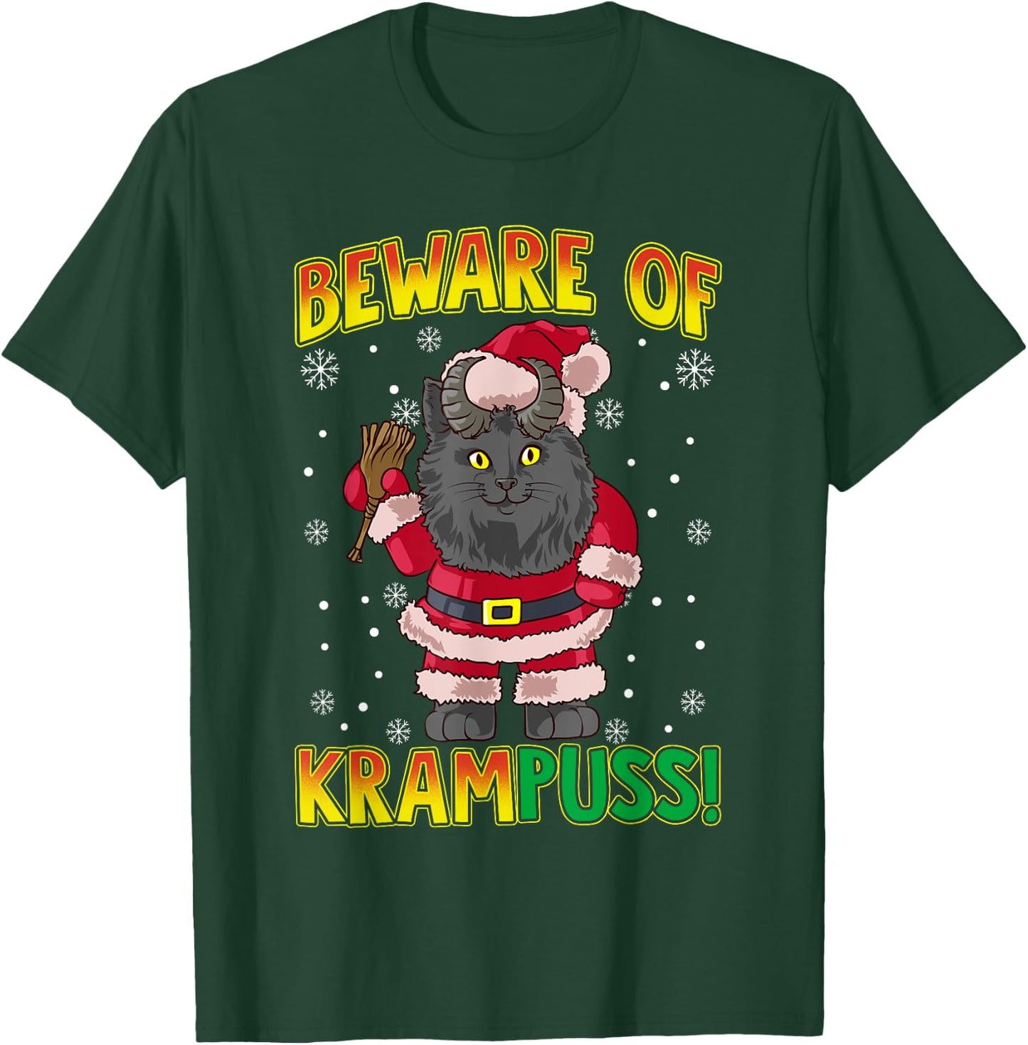 Beware of Krampuss | Cat Krampus Christmas Krampus Pun Men Women T-Shirt - T-Shirt | Forest