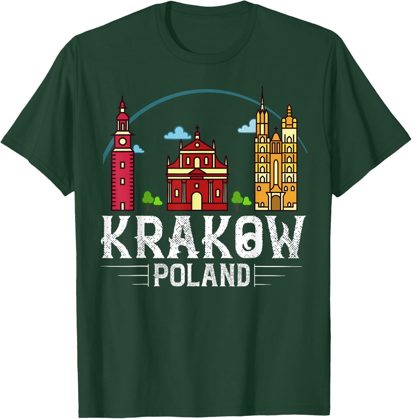 Krakow Poland City Skyline Map Travel T-Shirt - T-Shirt | Forest