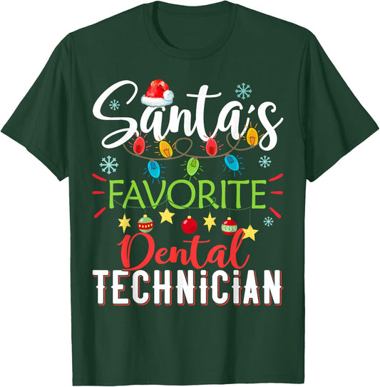Santa's Favorite Dental Technician Light Santa Hat Christmas T-Shirt - T-Shirt | Forest