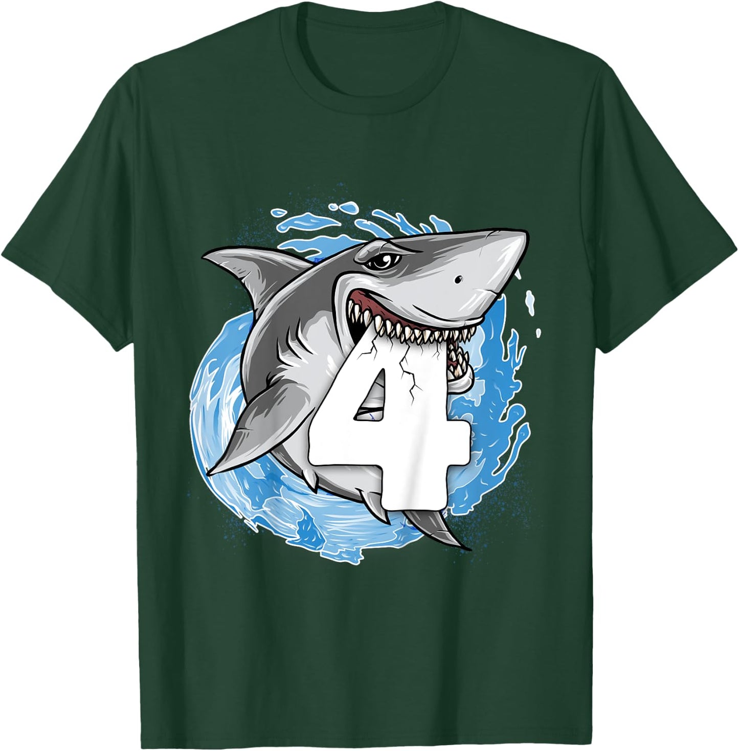 Kids Shark 4th Birthday Boy 4 year old Shark Theme Party 4 Shark T-Shirt - T-Shirt | Forest