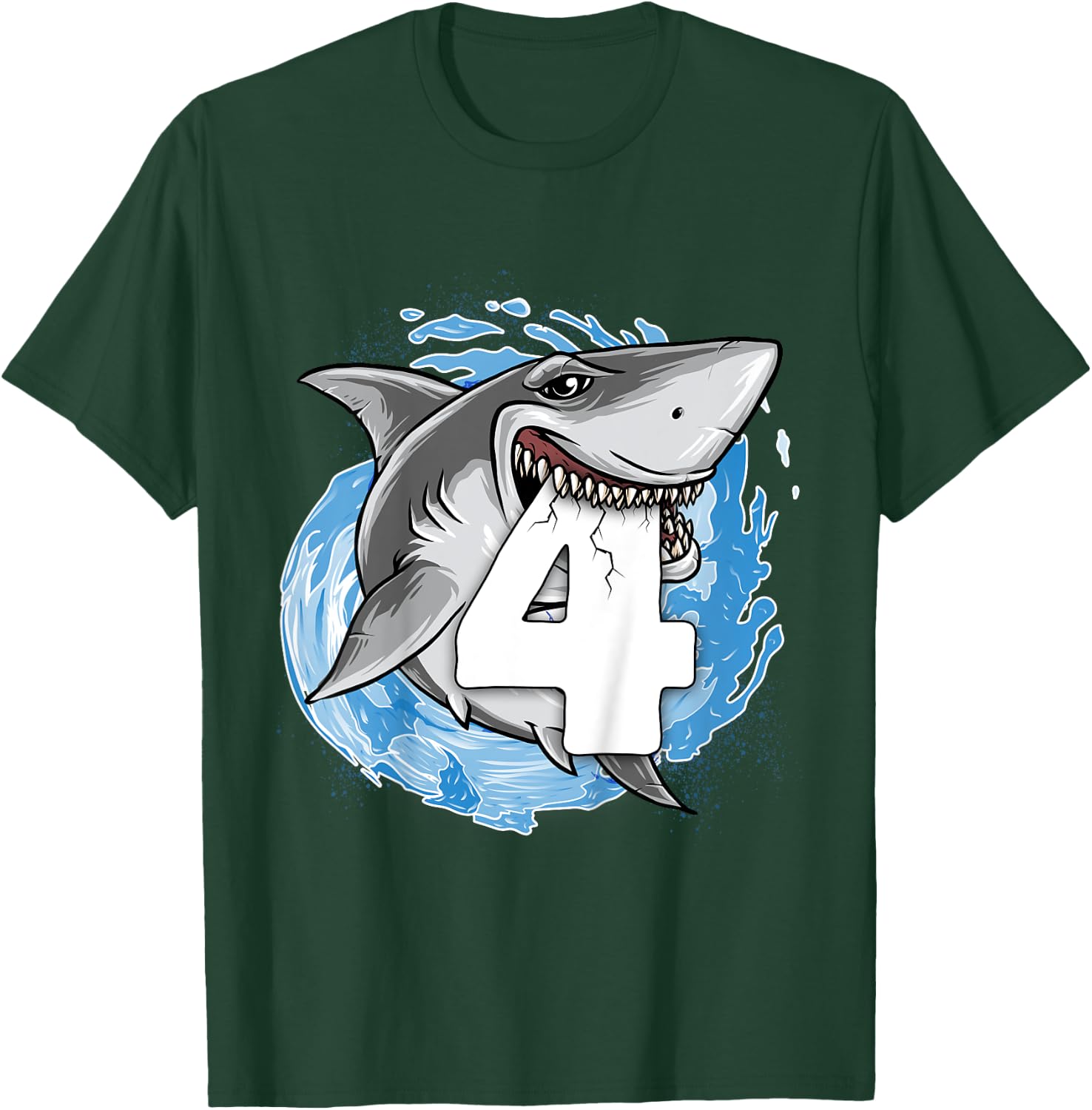 Kids Shark 4th Birthday Boy 4 year old Shark Theme Party 4 Shark T-Shirt - T-Shirt | Forest