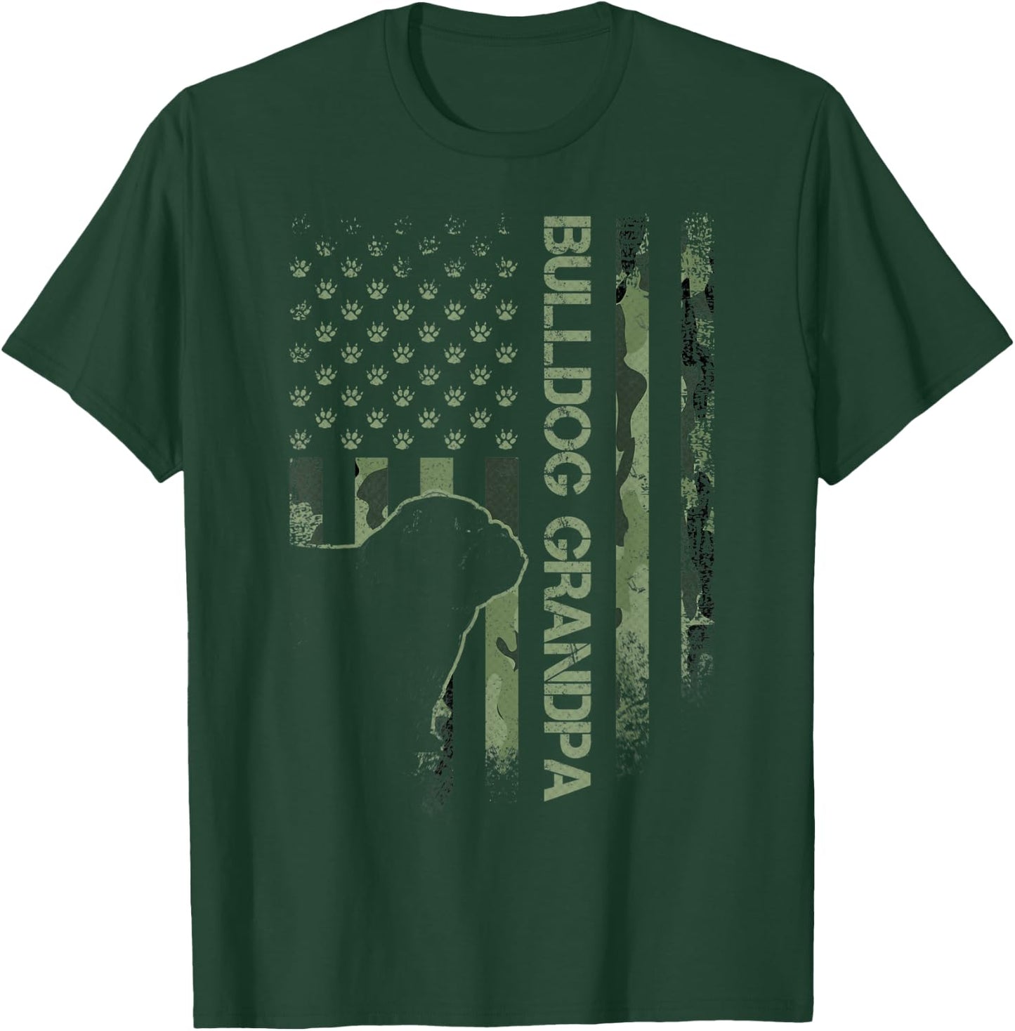 American Camo Flag Proud English Bulldog Grandpa Silhouette Men Women T-Shirt - T-Shirt | Forest