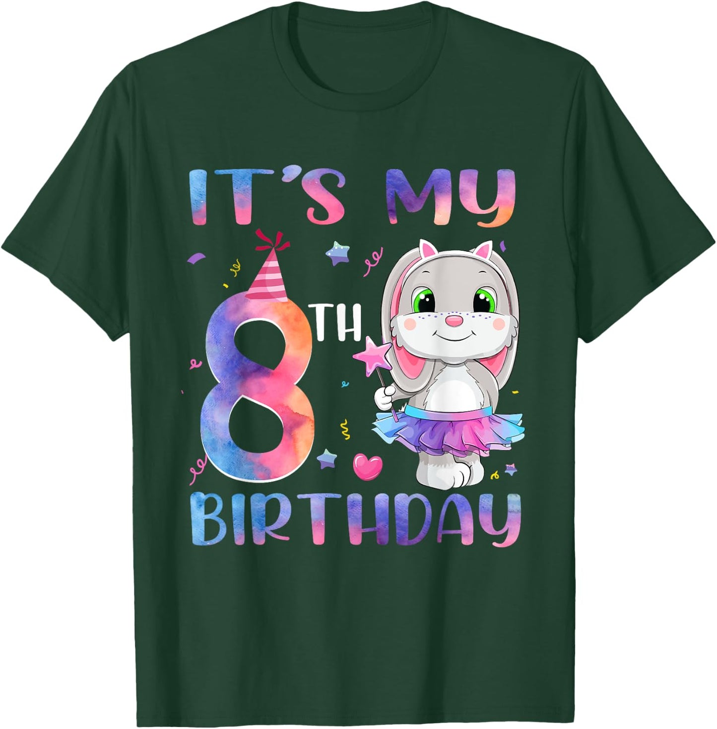It's My 8th Birthday Bunny Rabbit 8 Years Old Boy Girl T-Shirt - T-Shirt | Forest