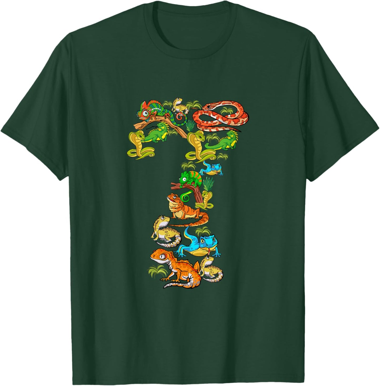 Kids 7th Birthday Reptiles Lizards Themed 7 Year Old Boys T-Shirt - T-Shirt | Forest