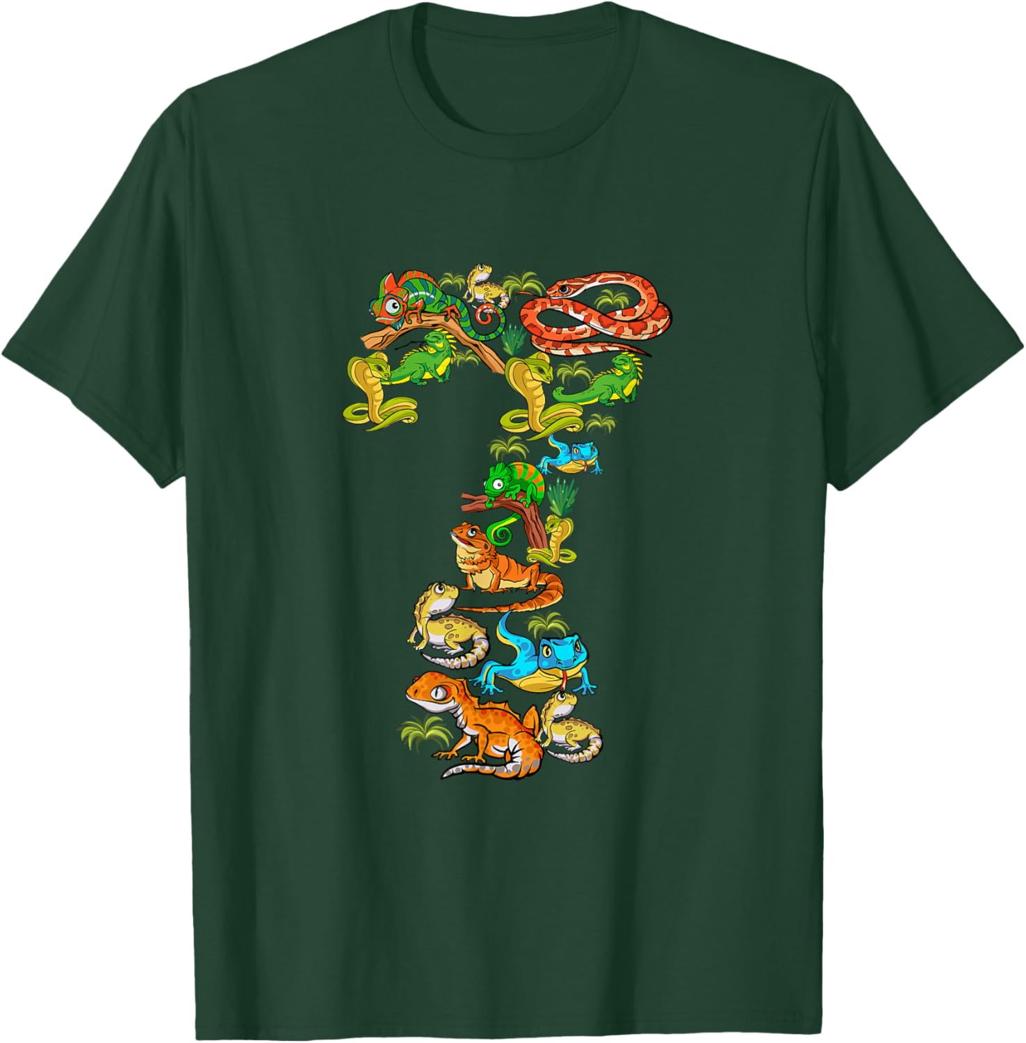 Kids 7th Birthday Reptiles Lizards Themed 7 Year Old Boys T-Shirt - T-Shirt | Forest