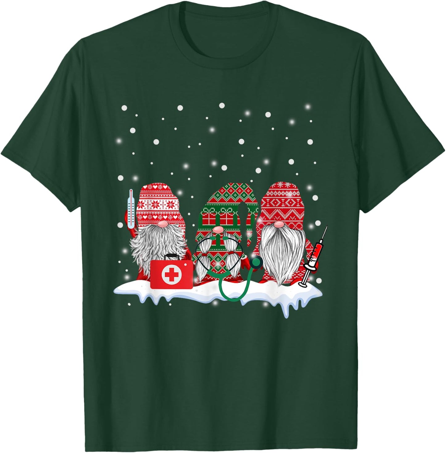 Funny Nurse Gnomes Santa Christmas Nursing Lover Gifts T-Shirt - T-Shirt | Forest