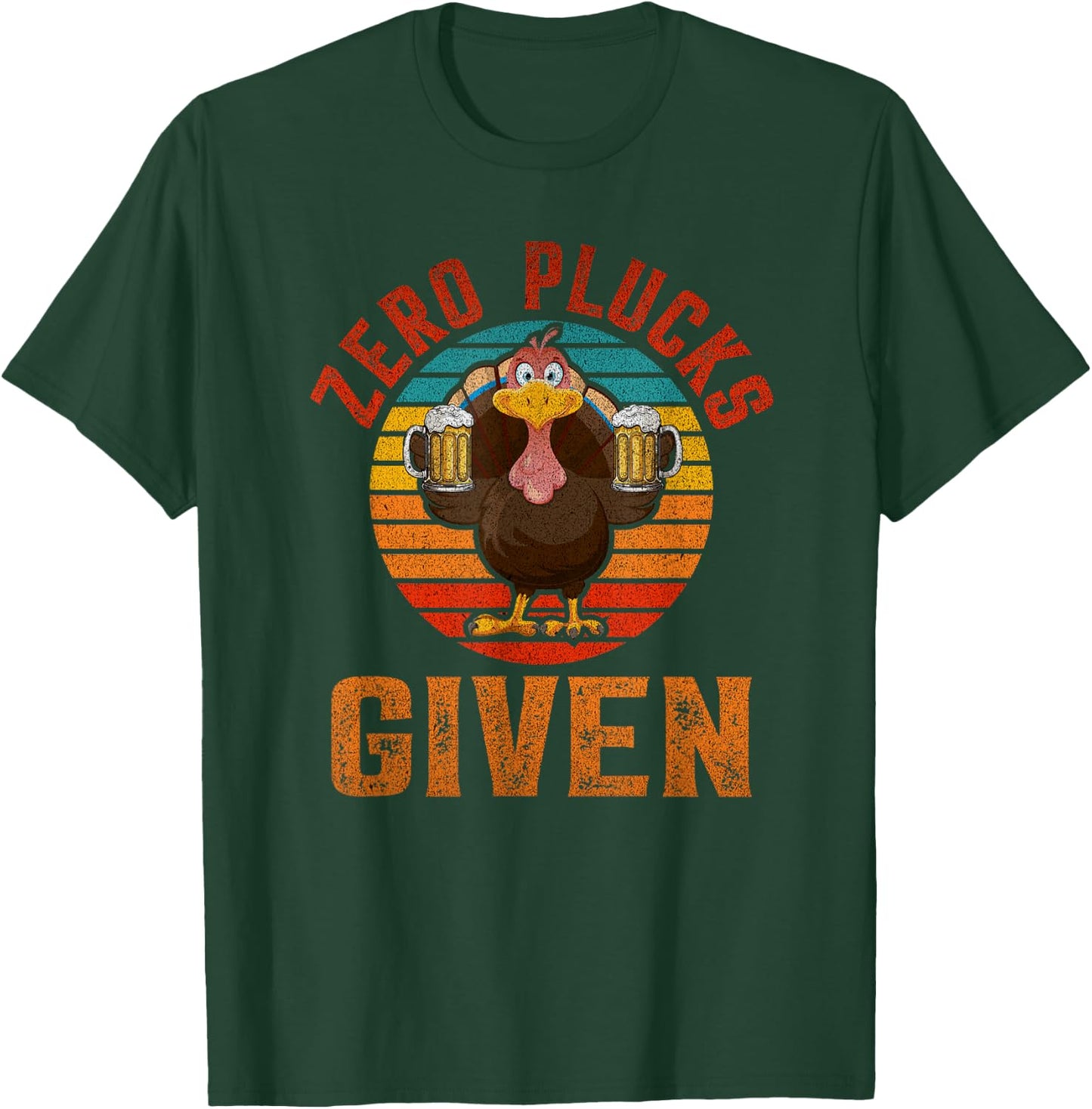 Funny Thanksgiving Zero Plucks Given Turkey Holiday Retro T-Shirt - T-Shirt | Forest