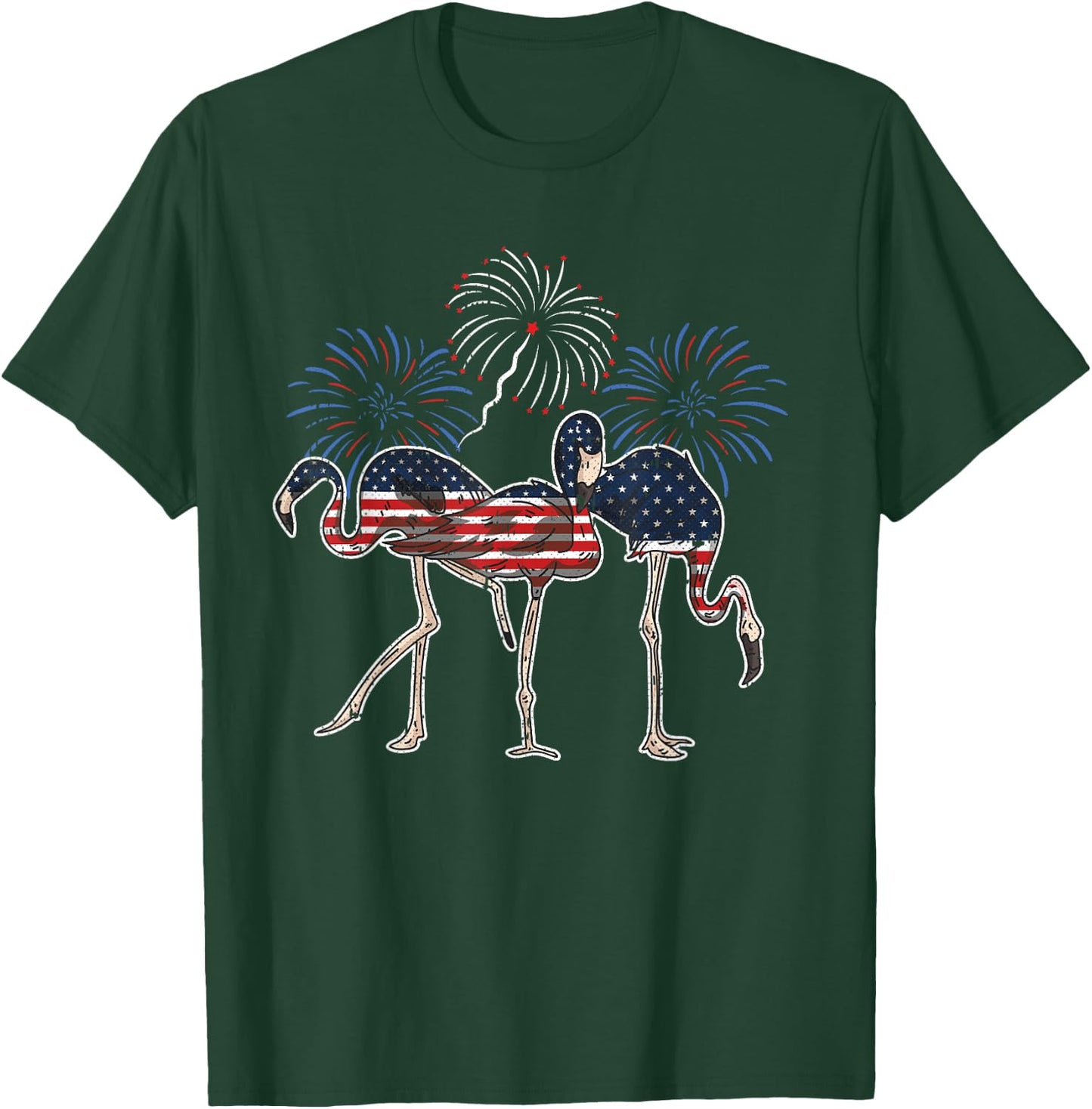 Flamingo American Flag 4th Of July Cute Animal Patriotic T-Shirt - T-Shirt | Forest
