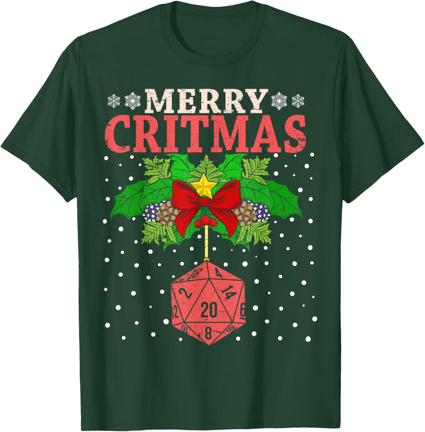 Merry Critmas 20 Sided Dice RPG Christmas Holiday Board Game T-Shirt - T-Shirt | Forest