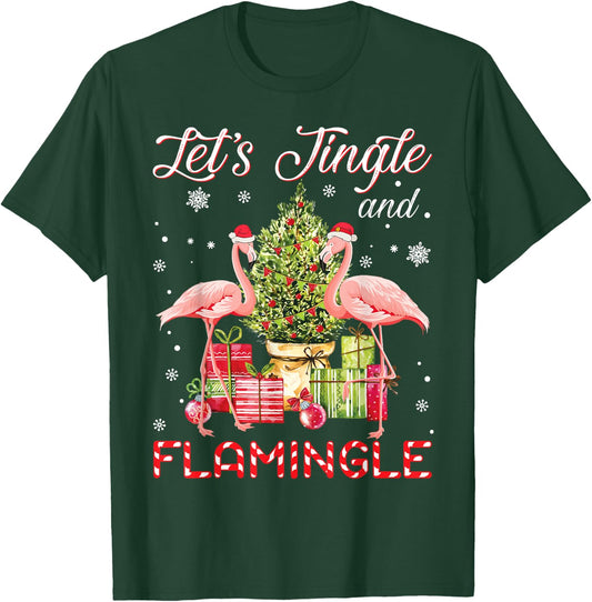 Let's Jingle And Flamingle Funny Flamingo Christmas Gift T-Shirt - T-Shirt | Forest