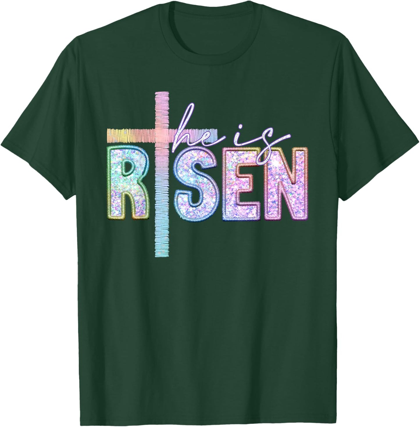 He Is Risen Christian Cross Jesus Happy Easter Day Men Women T-Shirt - T-Shirt | Forest