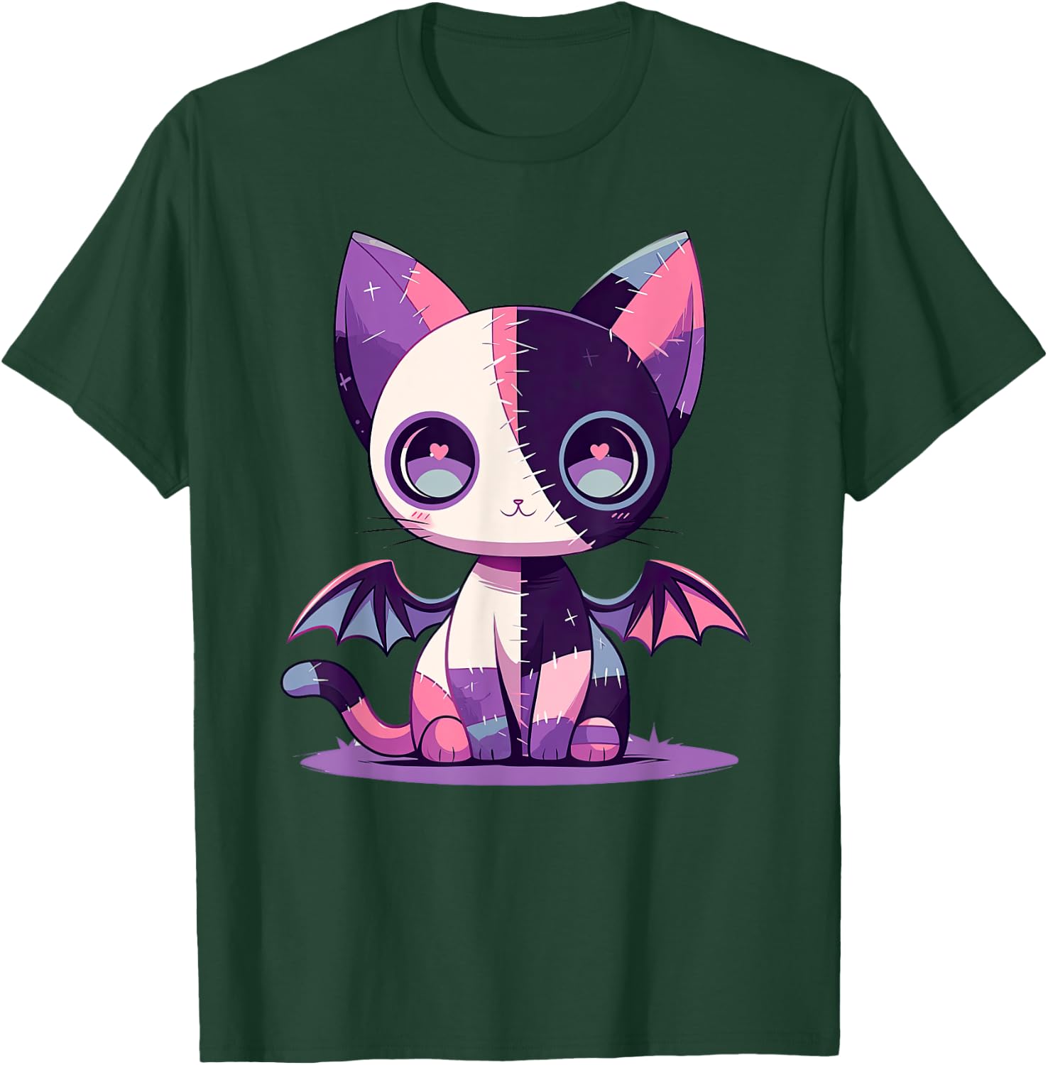 Kawaii Pastel Goth Creepy Cute Witchy Zombie Patchwork Cat T-Shirt - T-Shirt | Forest