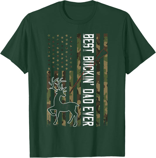 Best Buckin' Dad Ever Shirt Camo Deer Hunting Bucking T-Shirt - T-Shirt | Forest