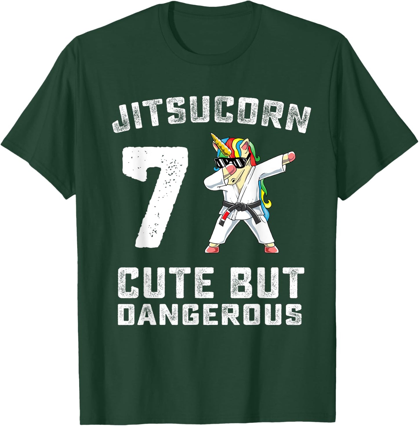 7 Year Old Jiu Jitsu Birthday Gift BJJ Dabbing Unicorn Girl T-Shirt - T-Shirt | Forest