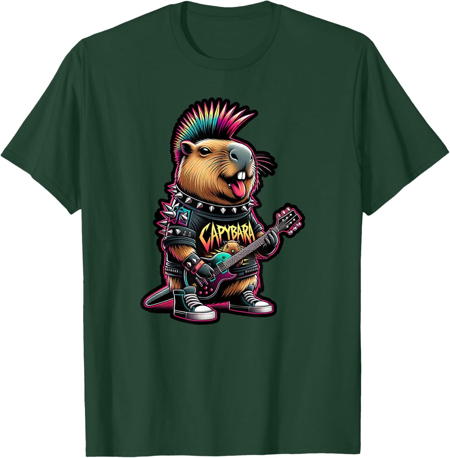 Capybara Rockstar Vibes - Funny Iconic Punk Rock Heavy Metal T-Shirt - T-Shirt | Forest