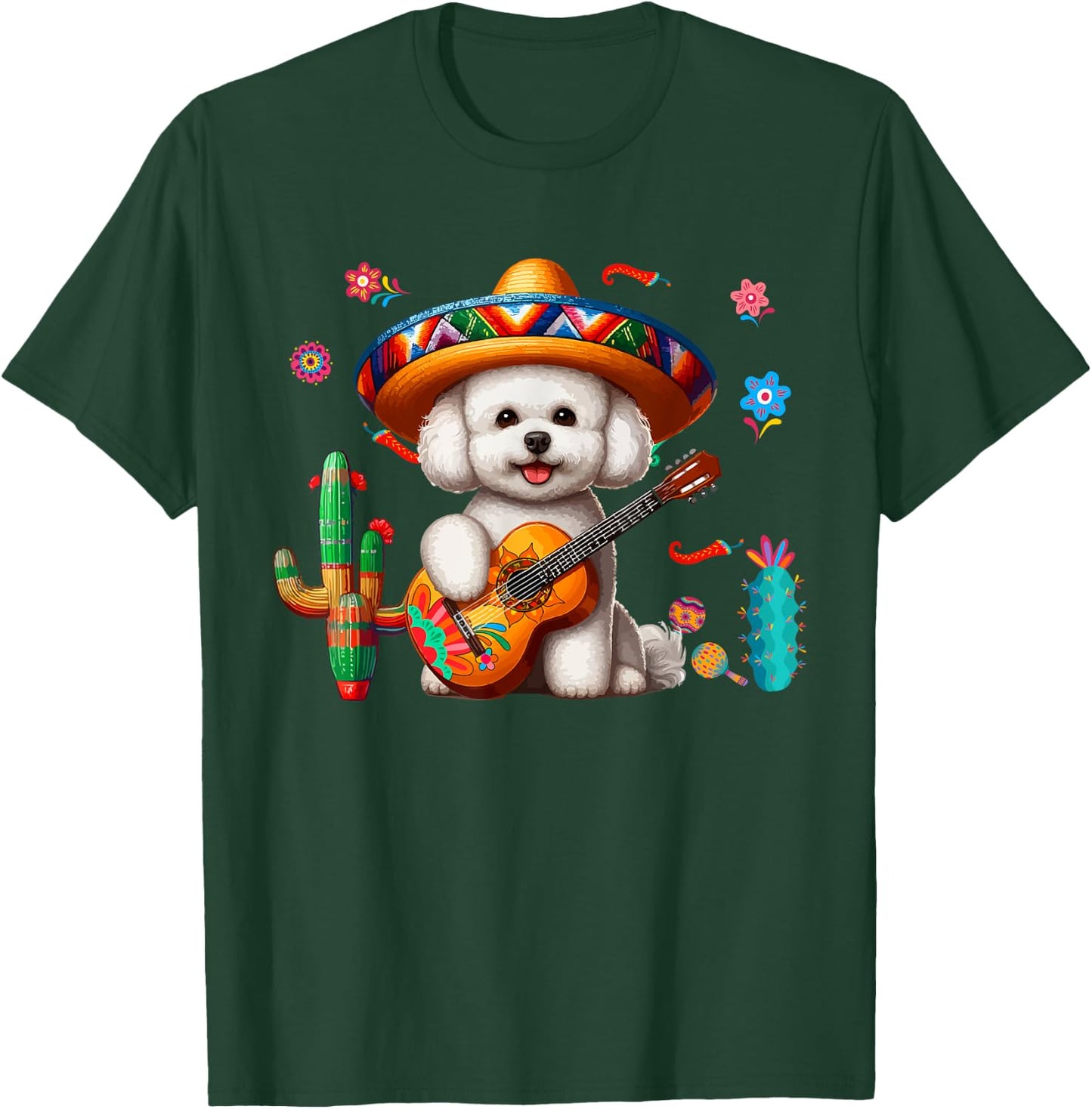 Bichon Frise Sombrero Mexican Guitar Cinco De Mayo Owner T-Shirt - T-Shirt | Forest