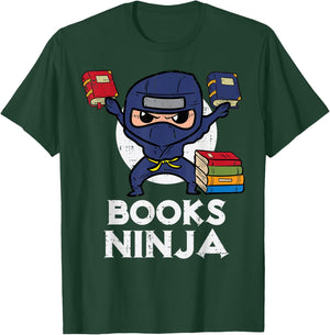 Books Ninja Read Reading Librarian Book Toddler Boys Kids T-Shirt - T-Shirt | Forest